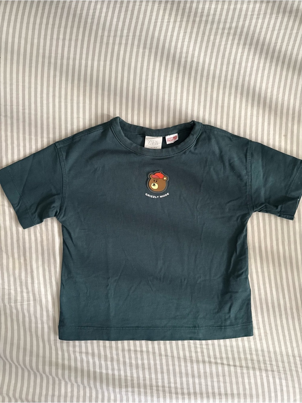 Zara Grizzly Mode Bear Patch T-Shirt Boys Size 2T Green